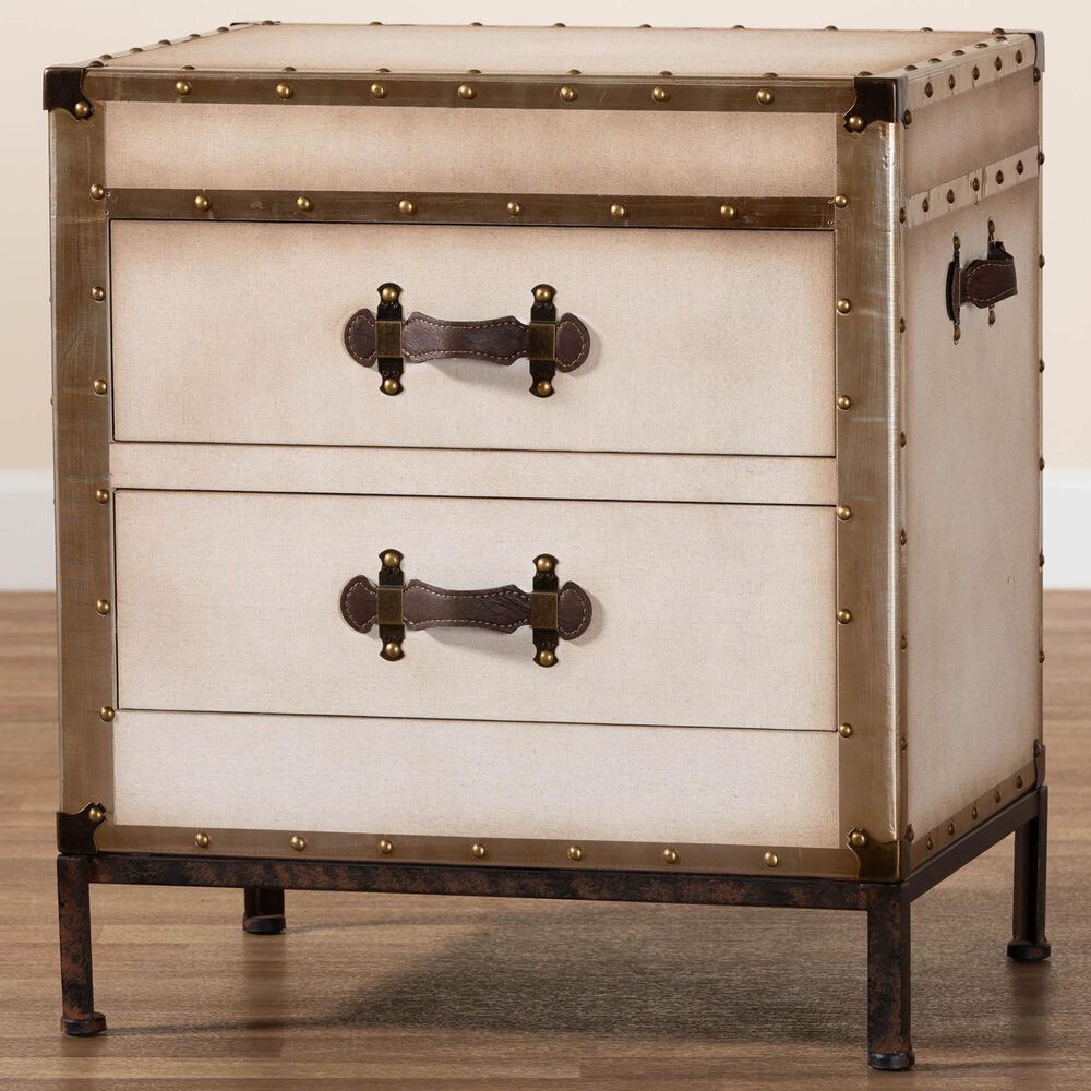 Baxton Studio Laura 2-Drawer End Table Trunk in White, , large