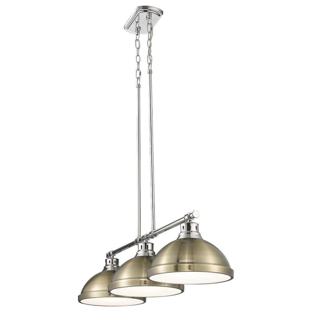 Golden Lighting Duncan 3-Light Pendant with Aged Brass Shade in Chrome, , large