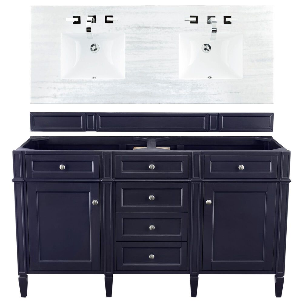 James Martin Vanities Brittany 60" Double Bathroom Vanity in Victory Blue with 3 cm Arctic Fall Solid Surface Top, , large