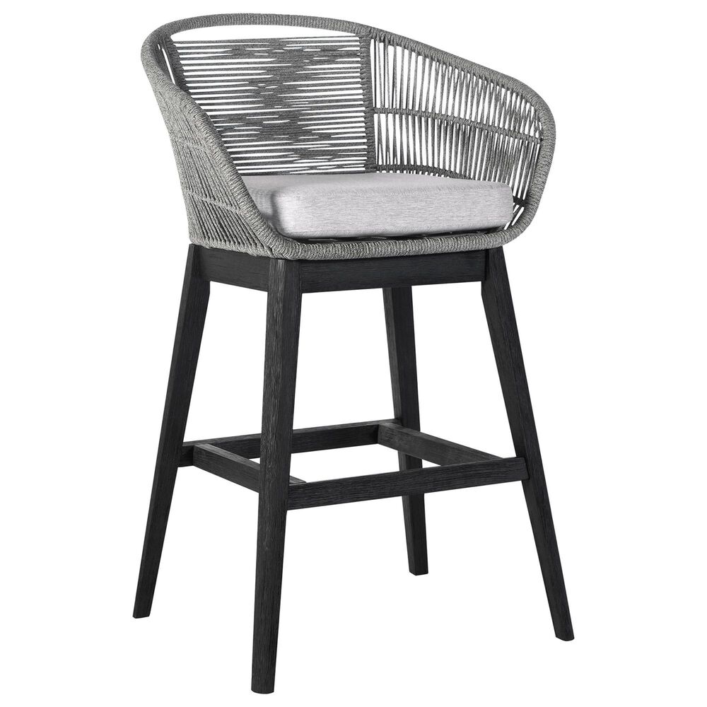 Armen Living Tutti Frutti Patio Bar Stool with Light Gray Cushion in Black, , large