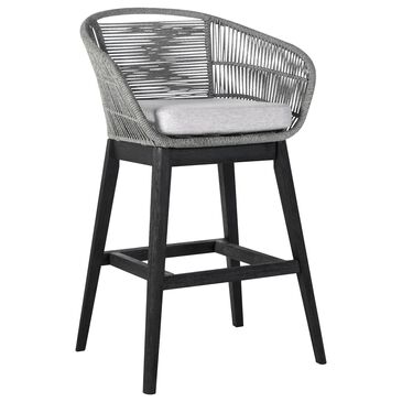 Armen Living Tutti Frutti Patio Bar Stool with Light Gray Cushion in Black, , large