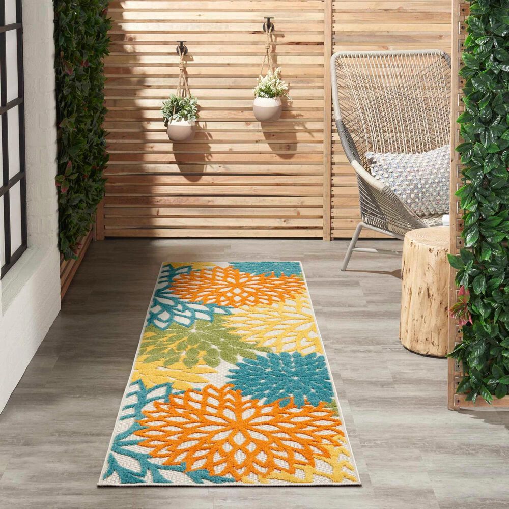 Nourison Aloha 2&#39; x 6&#39; Turquoise and Multicolor Indoor/Outdoor Runner, , large