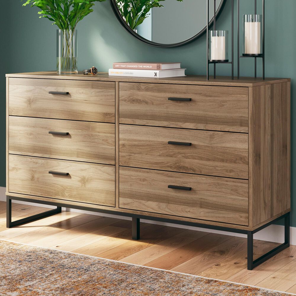 Ashley Deanlow 6-Drawer Dresser in Honey Brown and Dark Pewter, , large