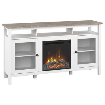 Bush Mayfield 60" TV Stand with Electric Fireplace in Shiplap Gray and Pure White, , large