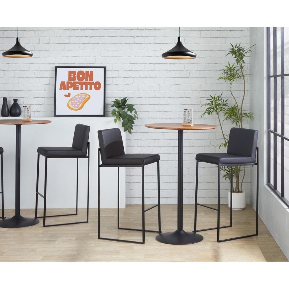 Lumisource Fuji Stackable Barstool with Black Faux Leather Cushion in Black &#40;Set of 2&#41;, , large