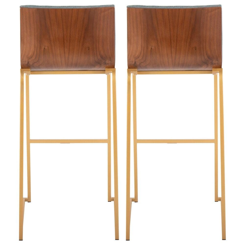 Lumisource Mason Mara Barstool with Green Cushion in Gold and Walnut &#40;Set of 2&#41;, , large