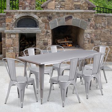 Flash Furniture 7-Piece Metal Table Set in Gray, , large