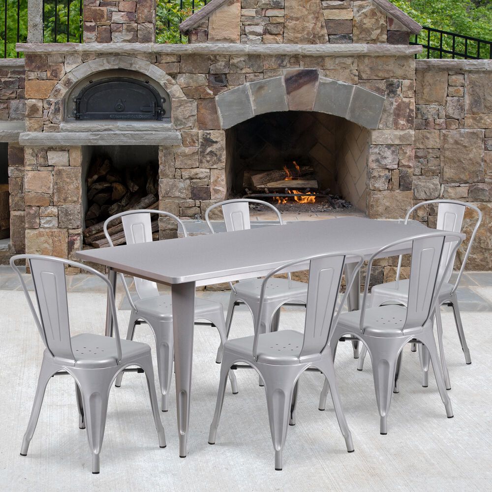 Flash Furniture 7-Piece Metal Table Set in Gray, , large