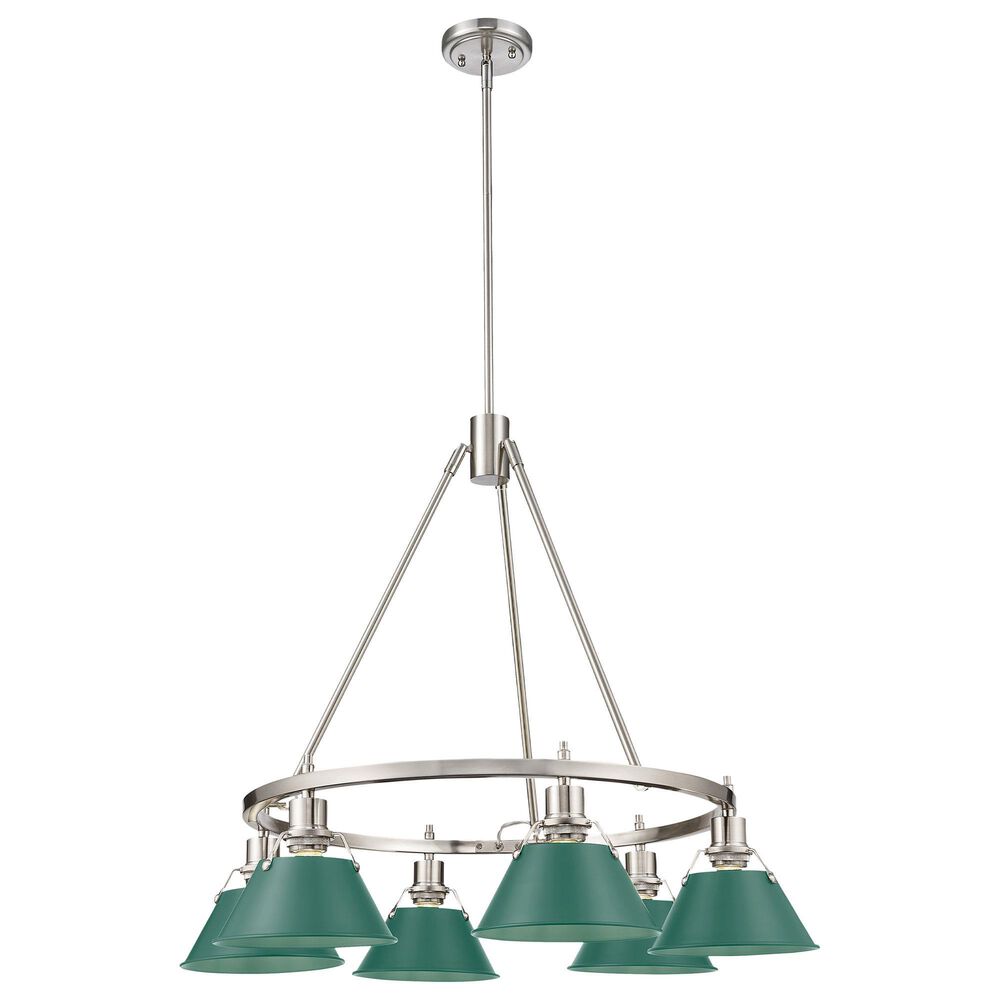 Golden Lighting Orwell 6-Light Chandelier with Pine Green Shade in Pewter, , large