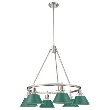 Golden Lighting Orwell 6-Light Chandelier with Pine Green Shade in Pewter, , large