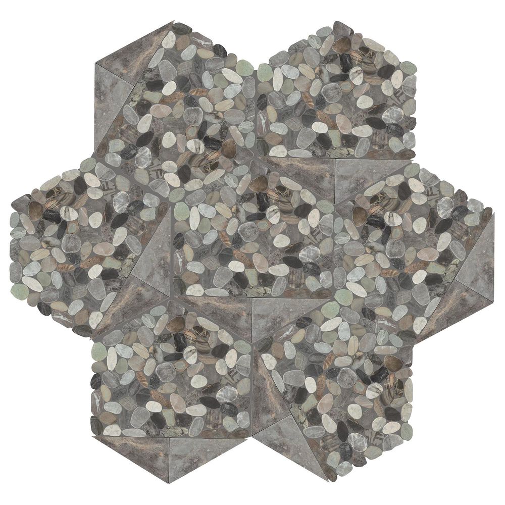Dal-Tile Pebble Oasis Coastal 12" x 10" Tri-Hexagon Natural Stone Mosaic Sheet, , large