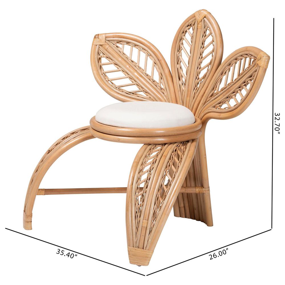 Baxton Studio Gresham Accent Chair with Natural Brown Rattan in White, , large