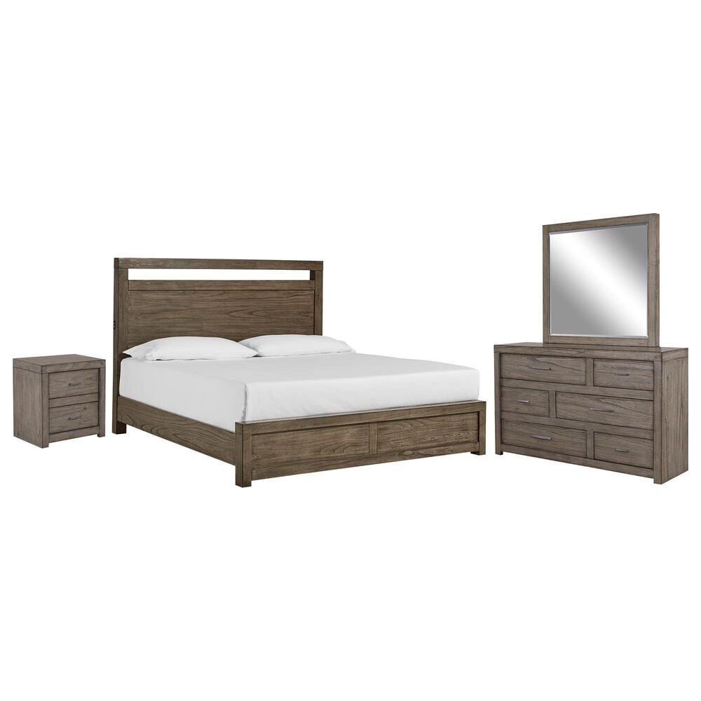 Riva Ridge Modern Loft 4 Piece Queen Panel Bedroom Set in Greystone, , large