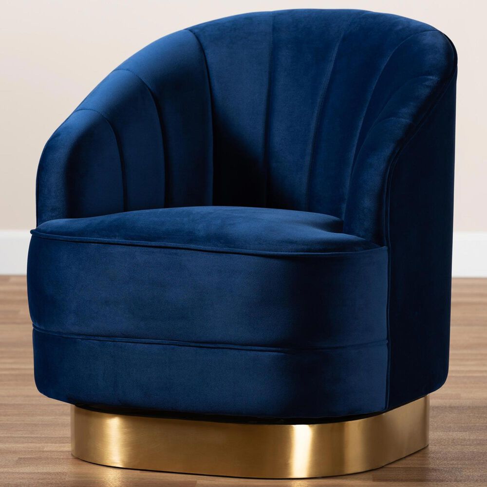 Baxton Studio Fiore Swivel Accent Chair in Royal Blue, , large