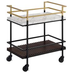 Furniture of America Stapleton Bar Serving Cart in Black, Gold, White and Walnut
