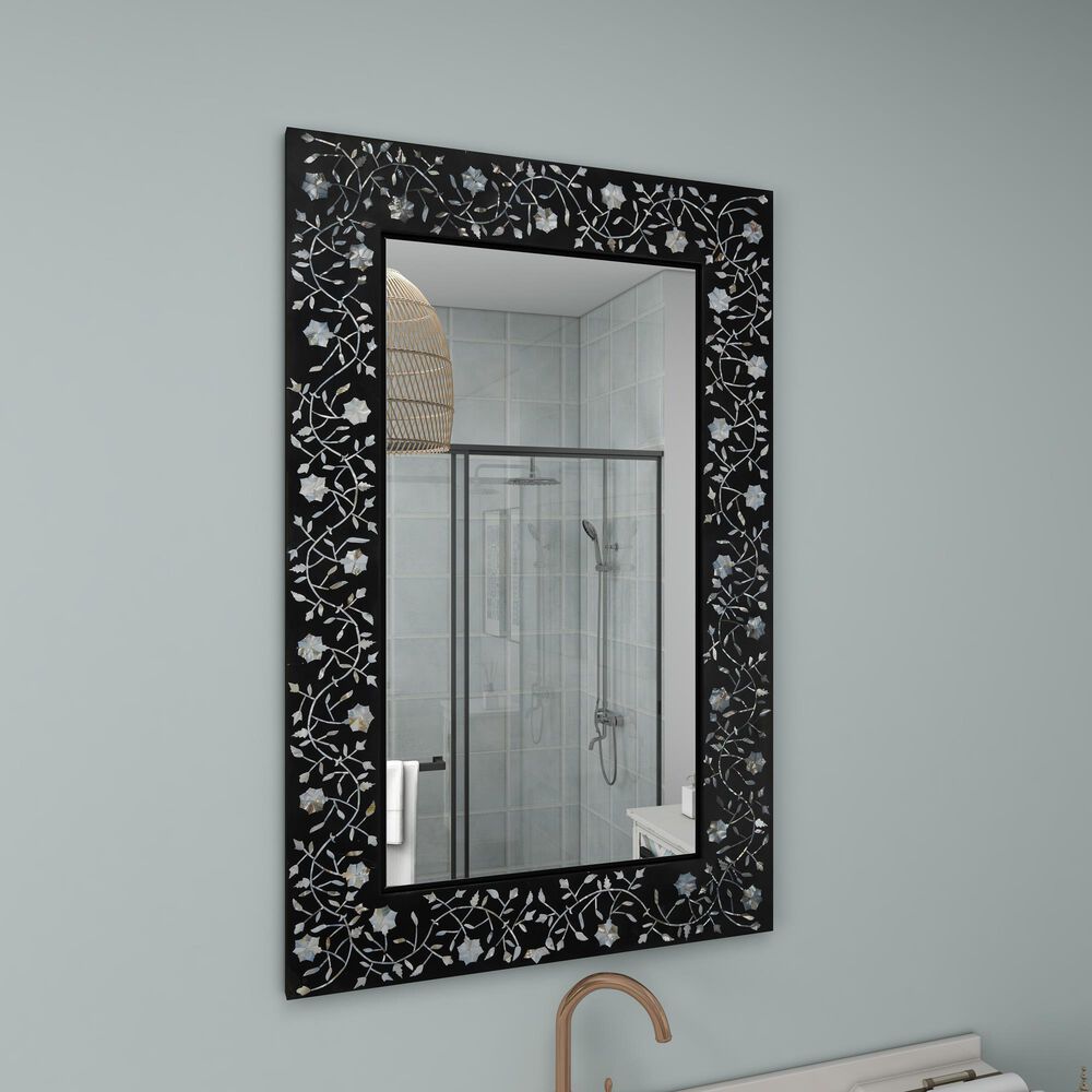 Maple and Jade 30&quot; x 47&quot; Wall Mirror in Black and White, , large