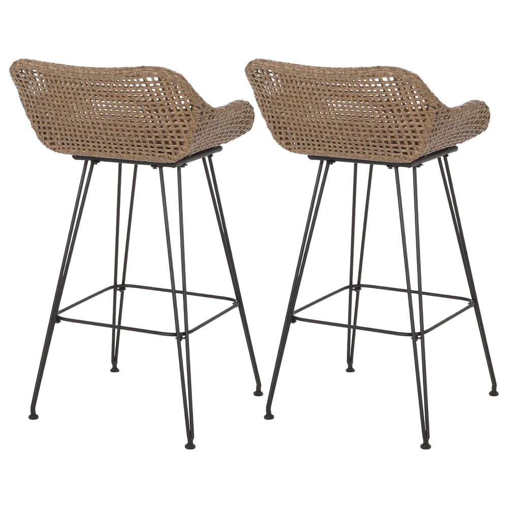 Hearth and Haven Outdoor Wicker and Iron Bar Stool in Beige &#40;Set of 2&#41;, , large