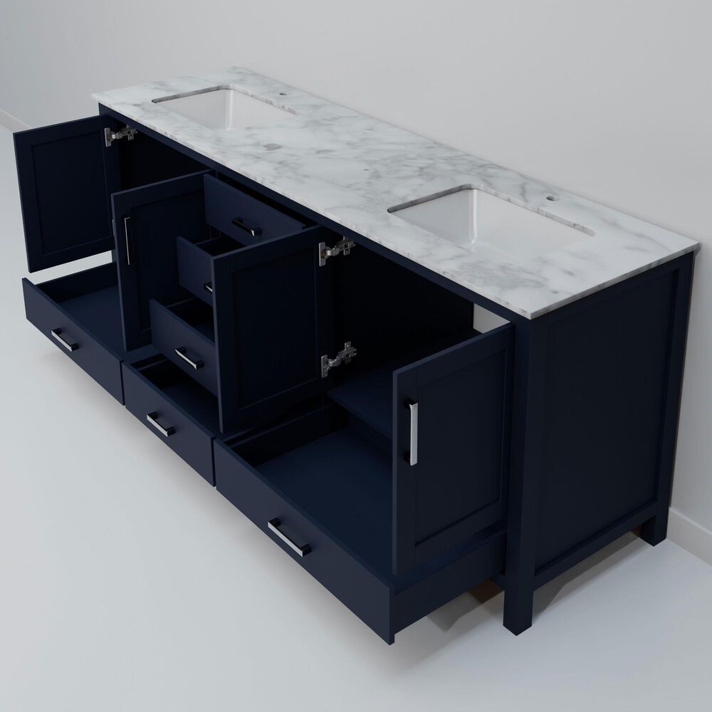 Lexora Home Jacques 72&quot; Double Bathroom Vanity in Navy Blue with 2 cm White Carrara Marble Top and Rectangular Sinks, , large