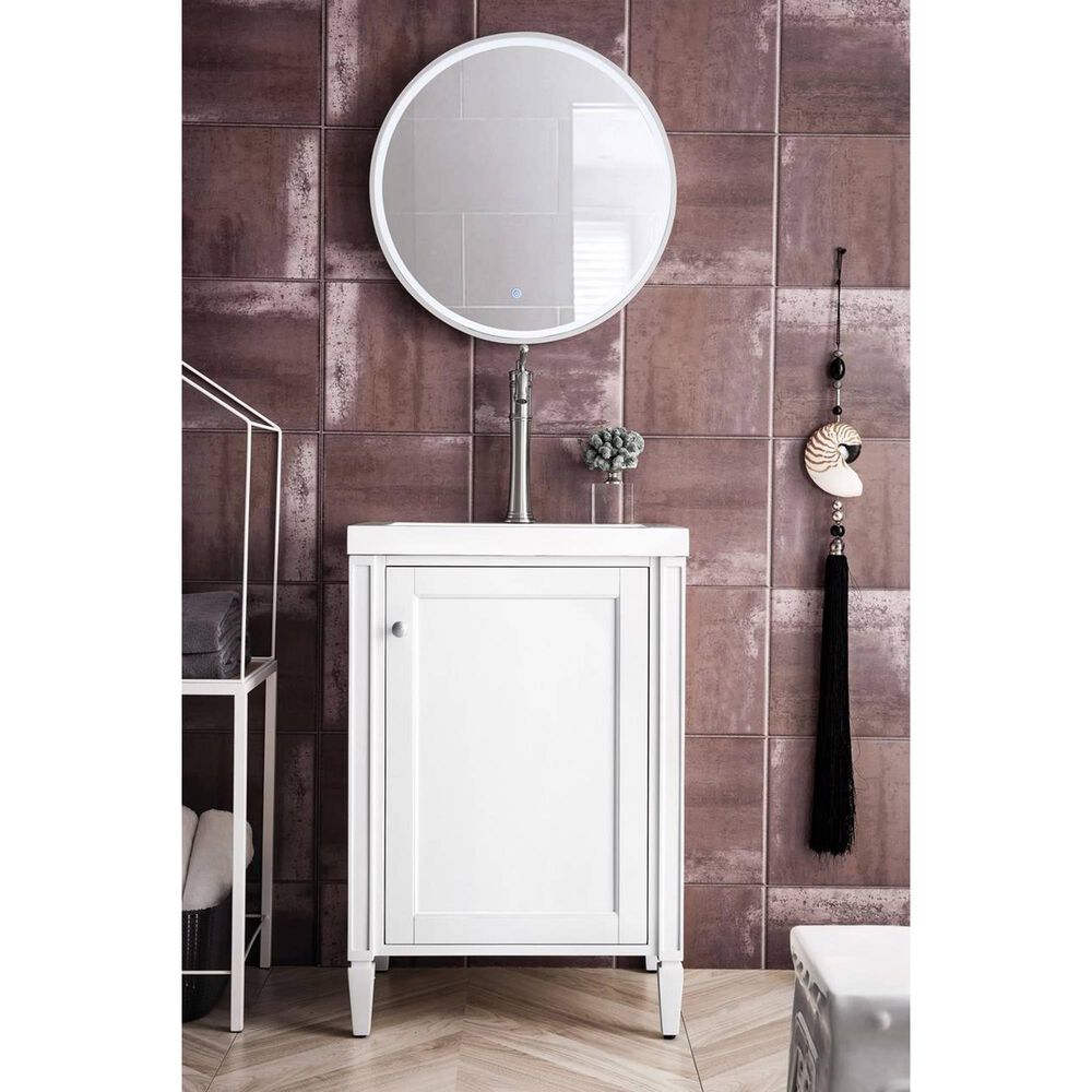 James Martin Brittania 24&quot; Single Bathroom Vanity in Glossy White with White Glossy Resin Top, , large