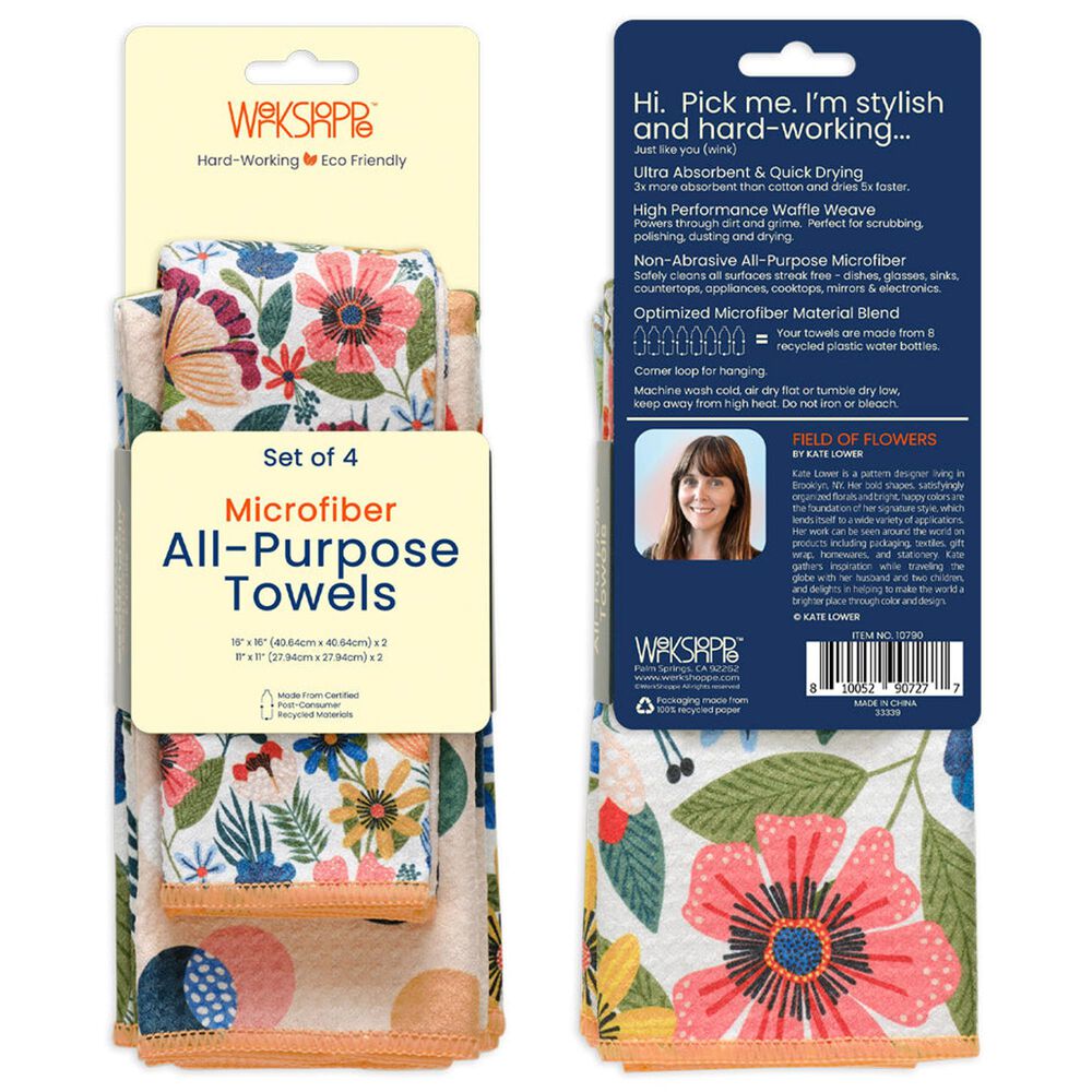 Werkshoppe Field of Flowers All Purpose Towel in Blue and Multicolor &#40;Set of 4&#41;, , large