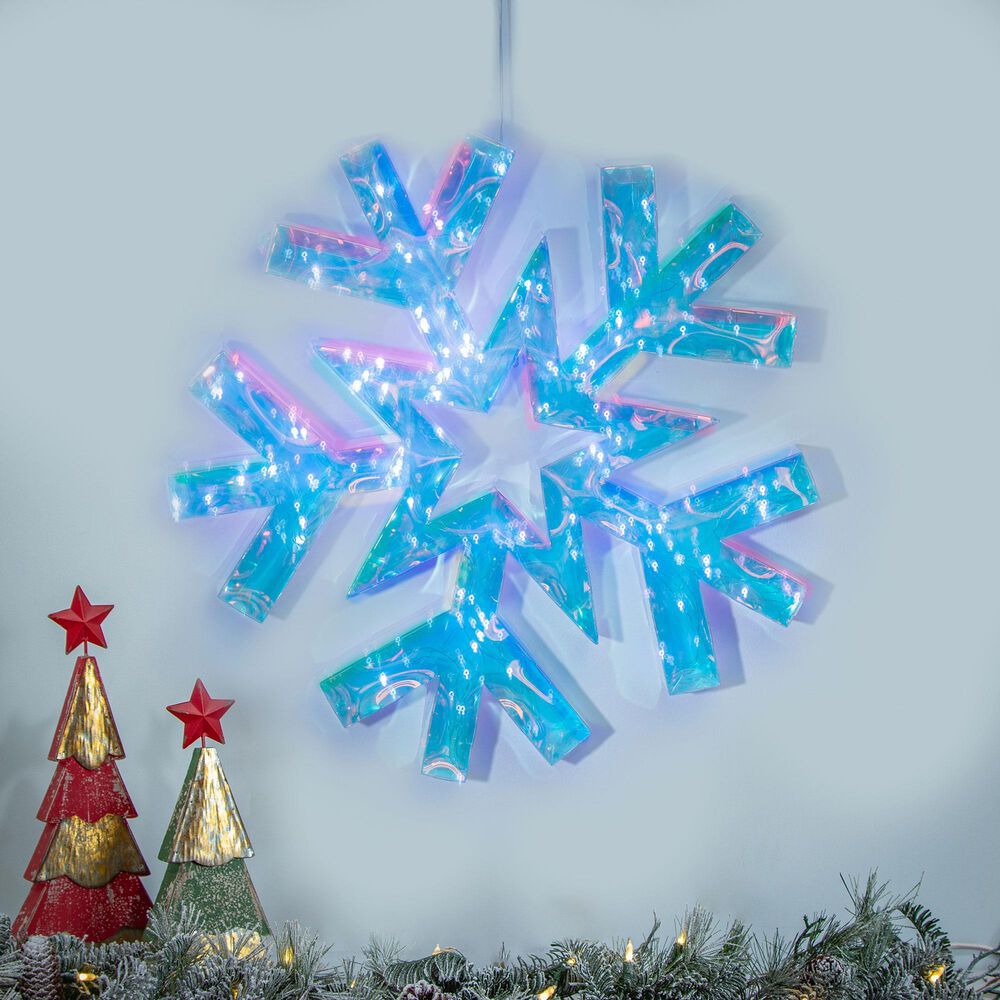 The Gerson Company 18.3&quot; USB Electric Lighted Hanging Holographic Snowflake with Remote Control in White, , large