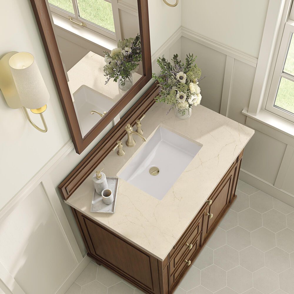 James Martin Vanities Lorelai 36&quot; Single Vanity in Mid-Century Walnut with 3 cm Eternal Marfil Quartz Top, , large