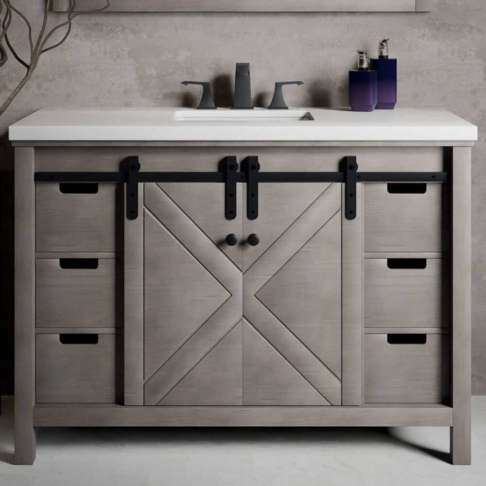 Lexora Home Marsyas 48" Single Bathroom Vanity in Ash Grey with White Quartz Top and Rectangular Sink, , large