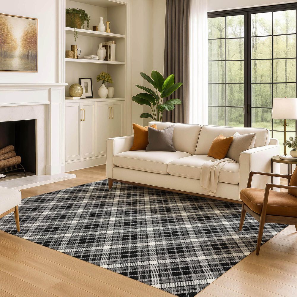 Dalyn Rug Company Soft Essentials Plaid Black 9' x 12' Indoor/Outdoor Area Rug, , large