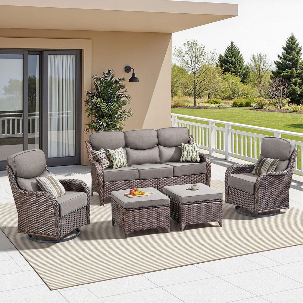 Sunwell Garden Patio Ottoman with Gray Cushion in Brown (Set of 2), , large