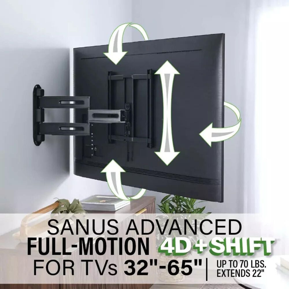 Sanus Advanced Full-Motion 4D and Shift Wall Mount for 32" - 65" TVs in Black, , large