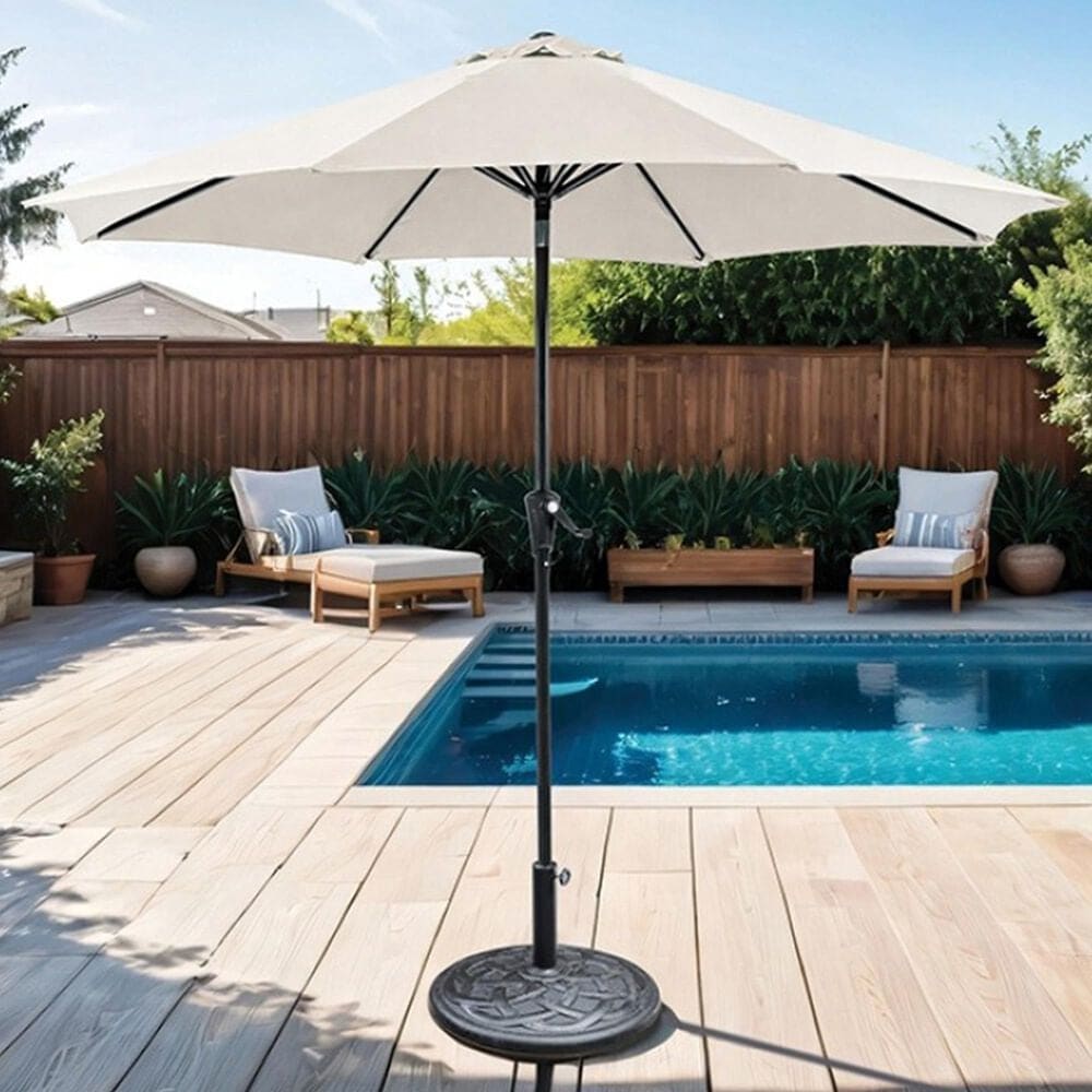Furniture of America Dawn 9&#39; Push Button Tilt and Crank Lift Octagon Patio Umbrella with Base in Beige, , large
