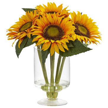 Nearly Natural Inc 12" Sunflower Artificial Arrangement in Glass Vase, , large