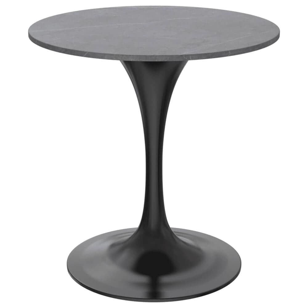 Leisuremod LeisureMod Verve Collection 27 Round Dining Table, Black Base with Sintered Stone Grey Top, , large