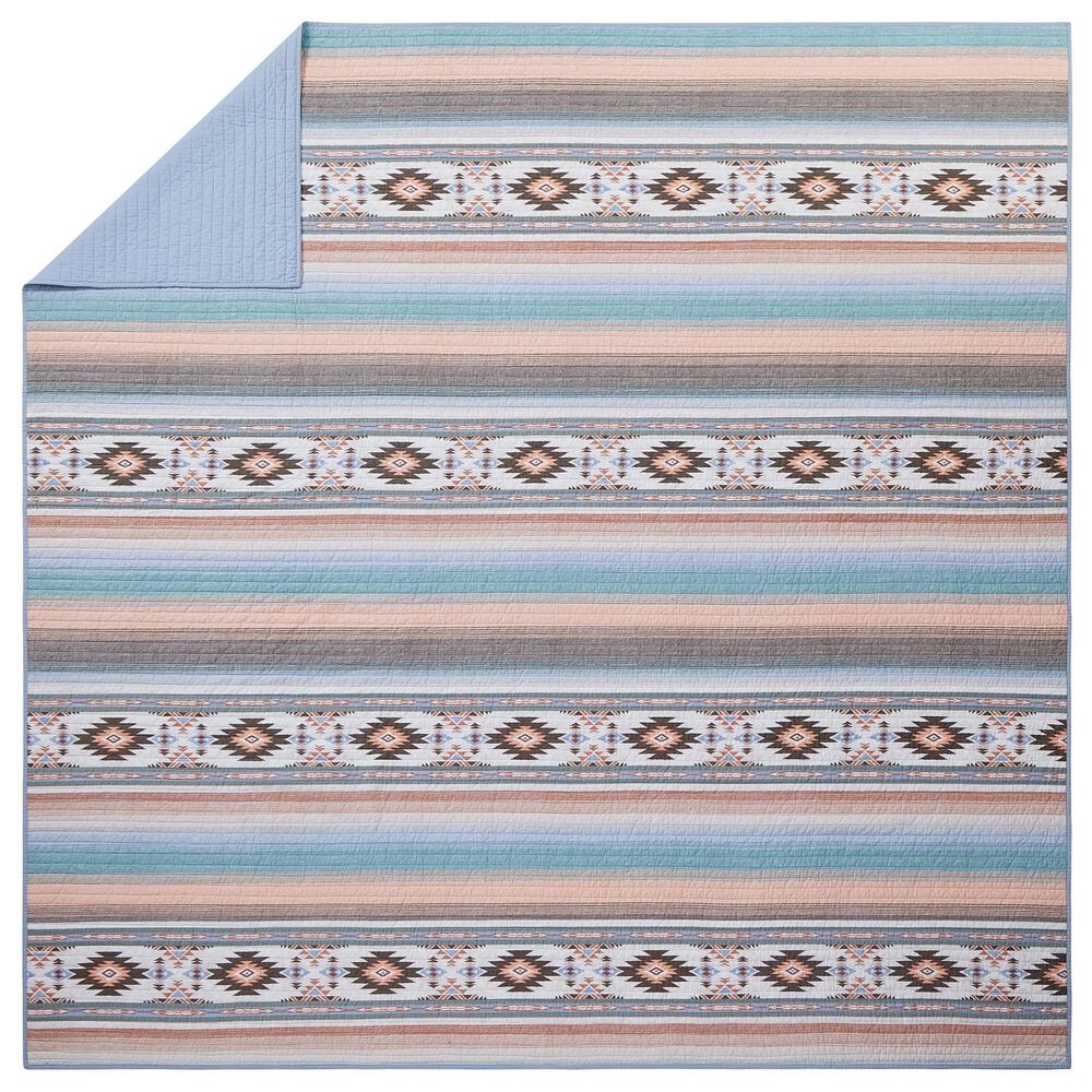 Peking Handicraft Sunset Canyon 3-Piece Full/Queen Quilt Set in Rich Brown, Blue and Coral, , large