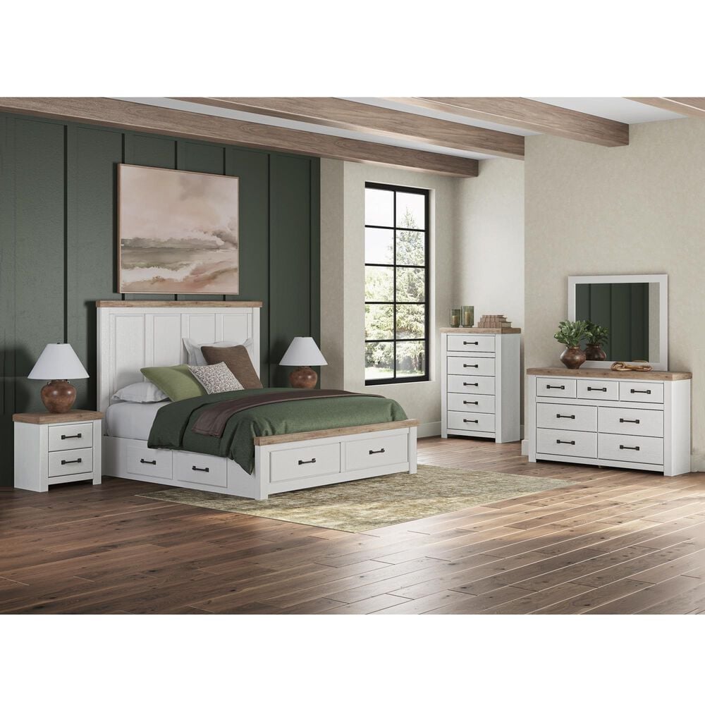 Ashley Savonport King Storage Bed with Dresser and Nightstand in White and Brown, , large