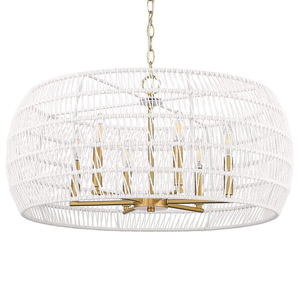 Golden Lighting Ellie 6-Light Chandelier with Bleached White Raphia Rope Shade in Modern Brushed Gold, , large