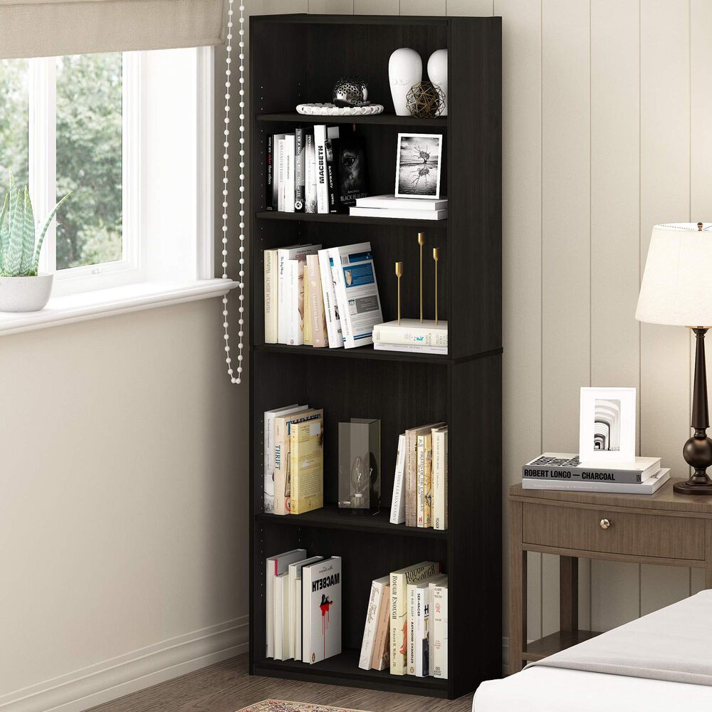 HOMLUX 5-Tier Display Bookshelf with Adjustable Shelves in Espresso, , large