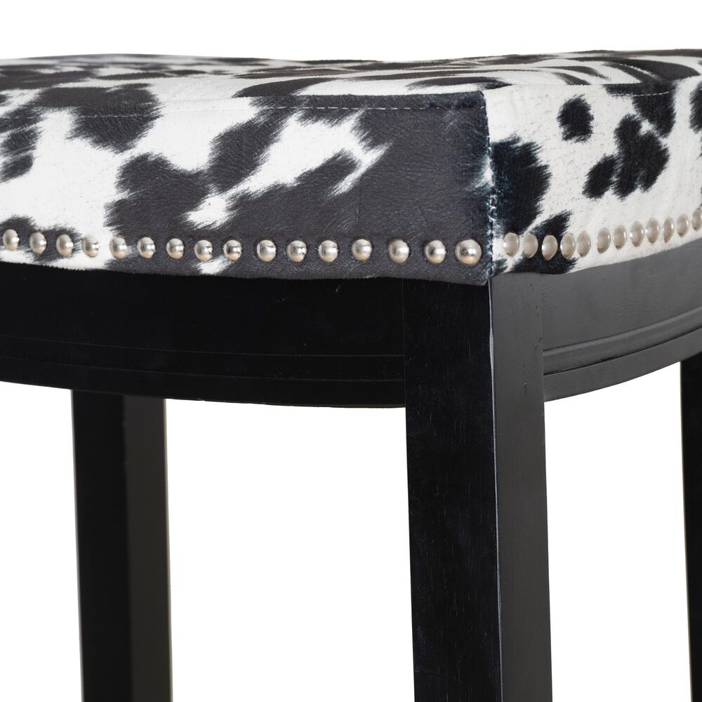 Linon Home Decor Claridge Counter Stool with Black Cow Print Cushion in Black, , large