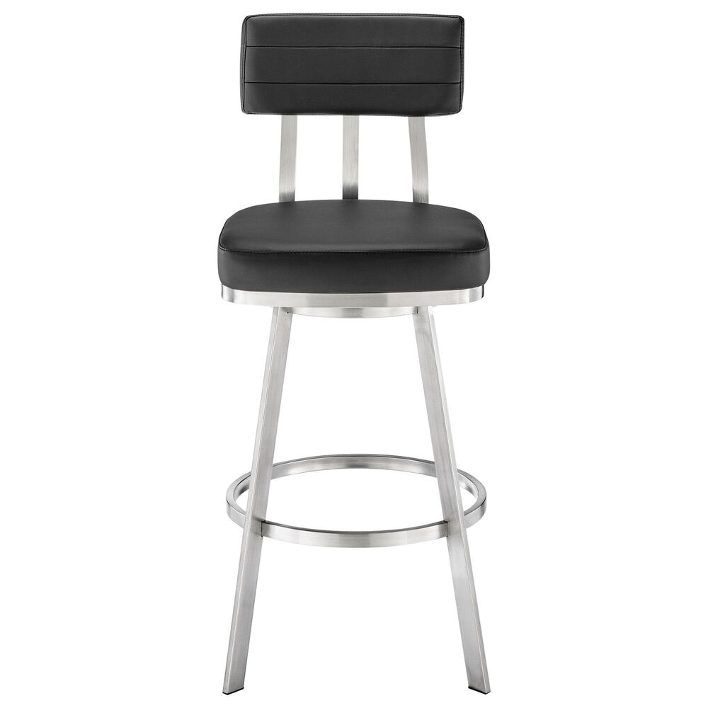 Blue River Benjamin Swivel Counter Stool with Black Cushion in Brushed Stainless Steel, , large