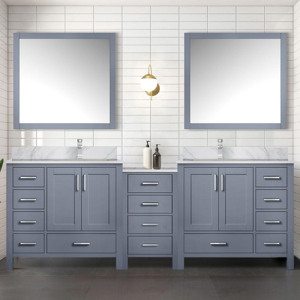 Lexora Home Coraline 92" Double Bathroom Vanity in Dark Grey with White Carrara Marble Top and Rectangular Sinks, , large