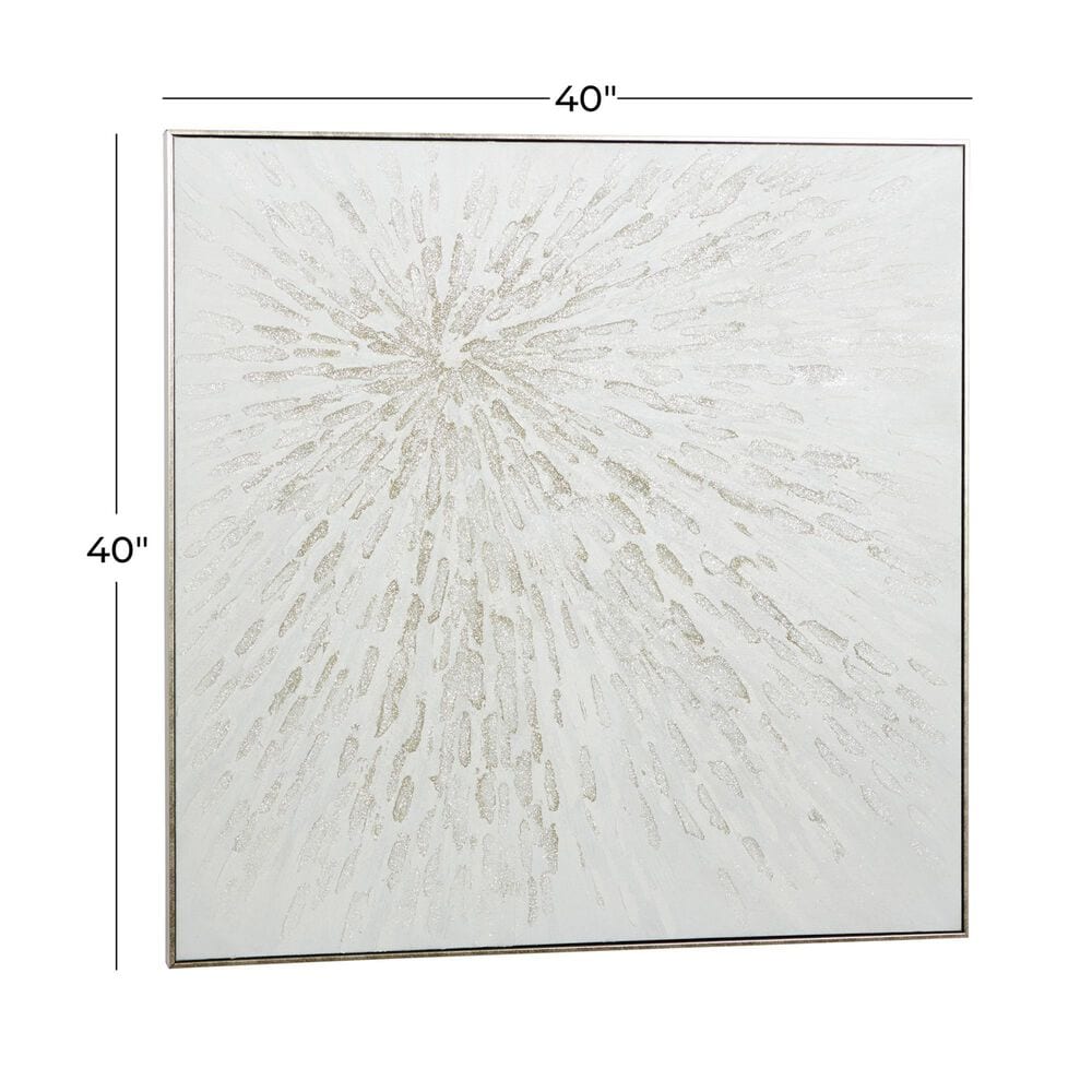Maple and Jade 39&quot; x 39&quot; Canvas Starburst Abstract Metallic Framed Wall Art with Silver Framed in White, , large