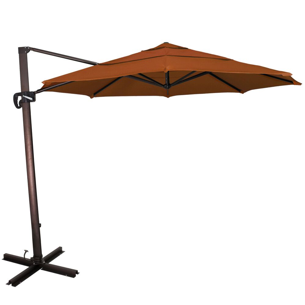 California Umbrella Cali 11" Terracotta Cantilever Umbrella with Bronze Cross Base, , large