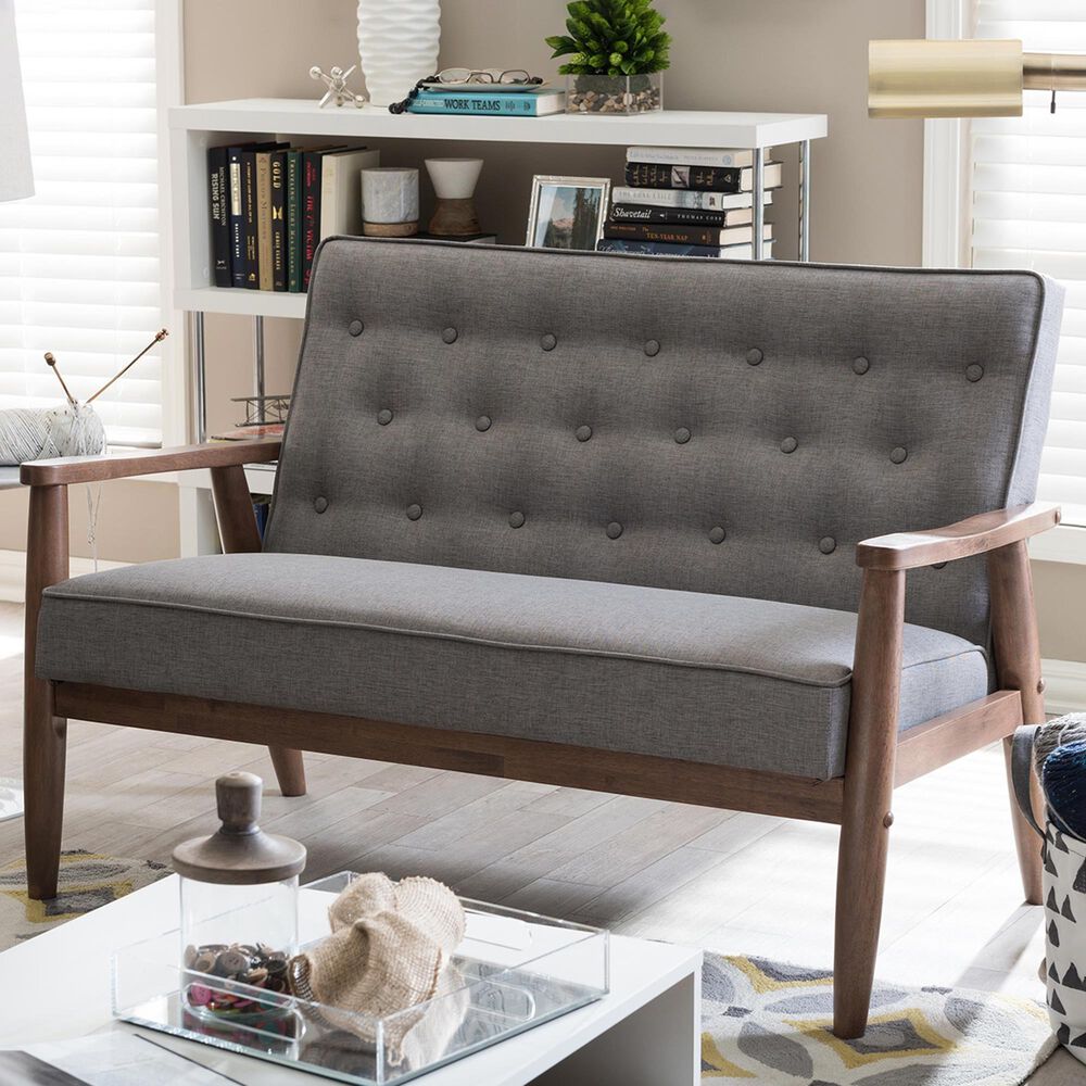 Baxton Studio Sorrento Stationary Loveseat in Grey, , large