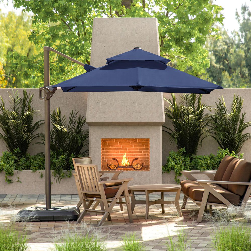 Furniture of America Behar 10&#39; Crank Lift Double Top Square Patio Umbrella with Base in Blue, , large