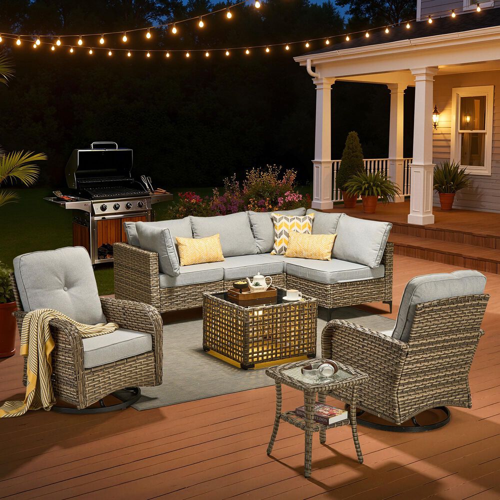 HOMLUX 8-Piece Outdoor Modular Sofa Conversation Set in Gray, , large