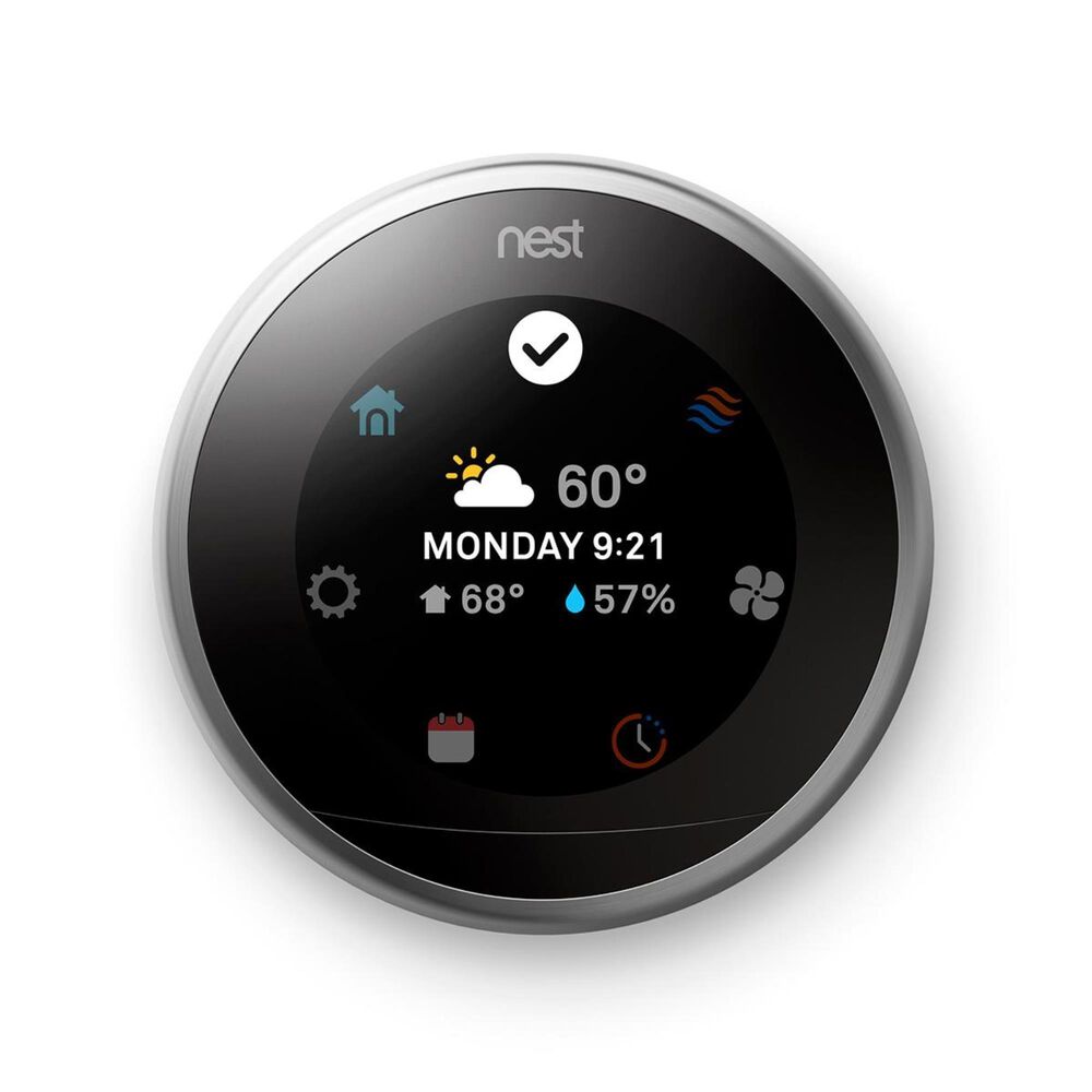Google Nest Hub &#40;2nd Generation&#41; - Chalk with Nest Learning Thermostat in Polished Steel, , large