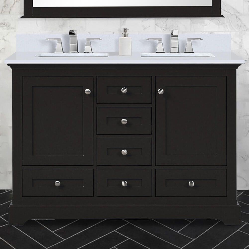 Lexora Home Dukes 48&quot; Double Bathroom Vanity in Espresso with 2 cm White Quartz Top and Rectangular Sinks, , large