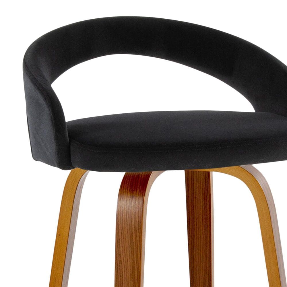 LumiSource Grotto Swivel Counter Stool with Black Velvet Upholstery in Walnut Wood and Black (Set of 2), , large