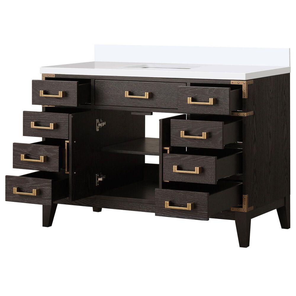 Lexora Home Laurel 48&quot; Single Bathroom Vanity in Brown Oak with White Quartz Top and Rectangular Sink, , large