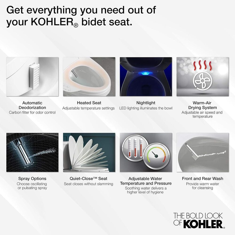 Kohler PureWash E700 Elongated Bidet Toilet Seat with Remote Control in White, , large